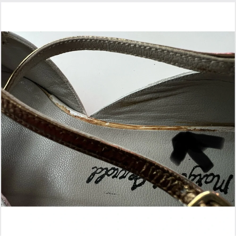 Margaret Jerrold 8.5 / Bone Leather D'Orsay Flats / Mixed Metallic Art Deco - Picture 11 of 16